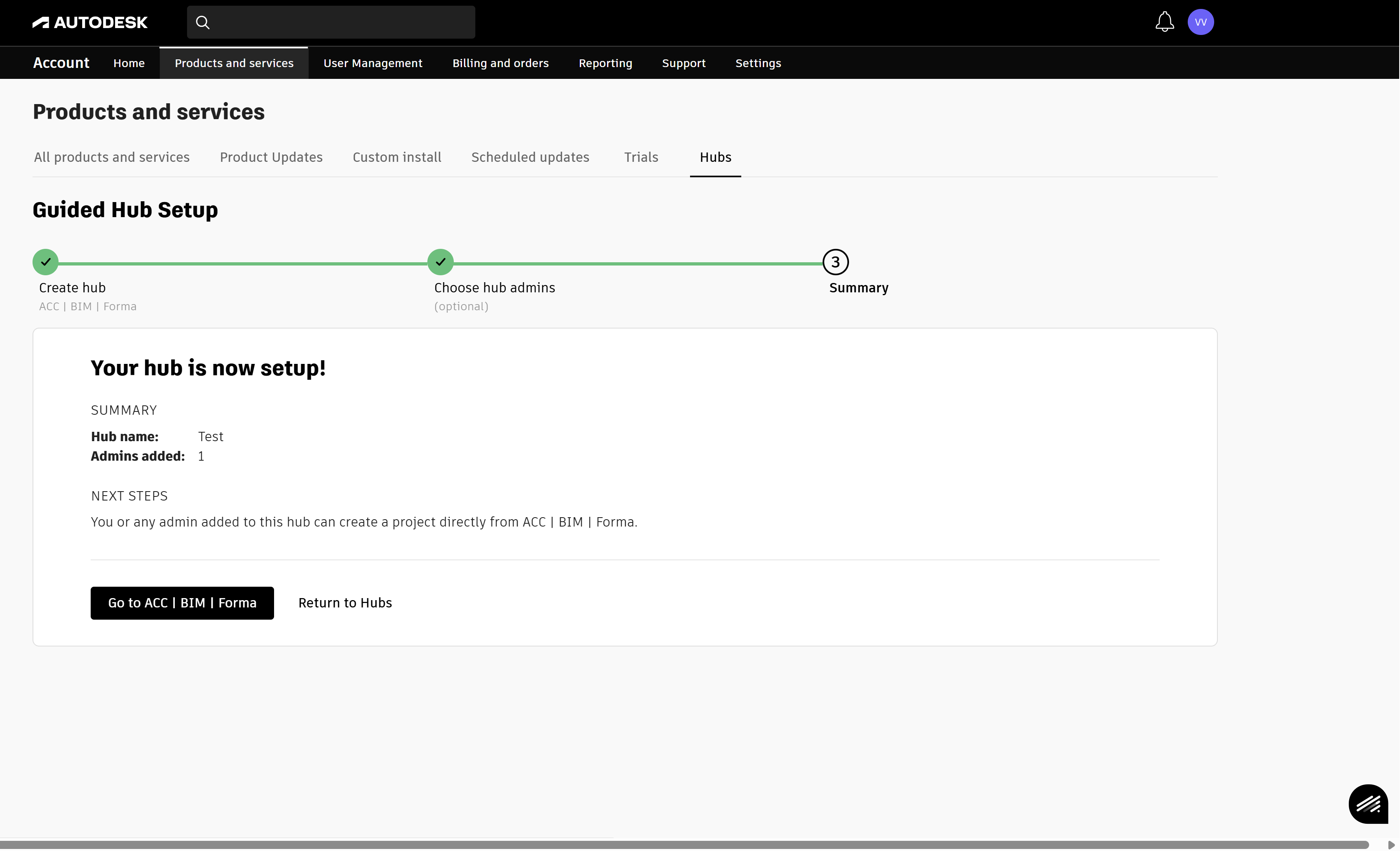 Create Hub Setup Experience Step Three