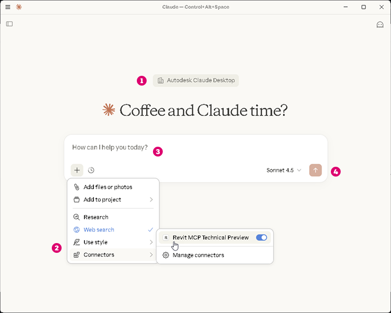 Claude Desktop connected to the Revit Public MCP Server