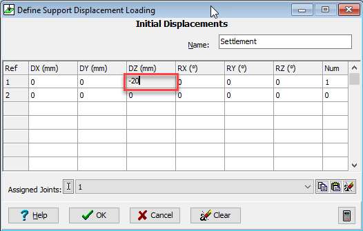 Define Support Displacement Loading
