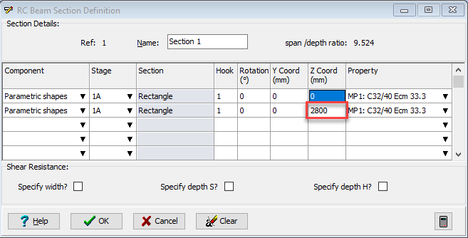 RC Beam Section Definition