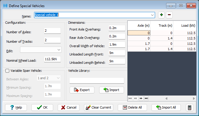 Define Special Vehicle Loadings