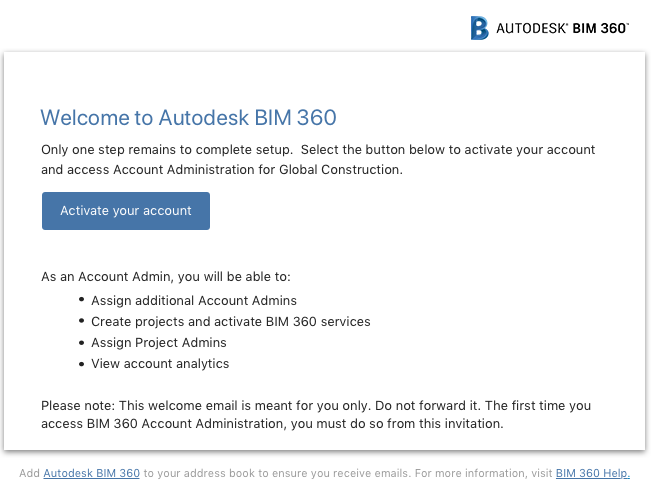 BIM 360 Help | Activate Your Account | Autodesk