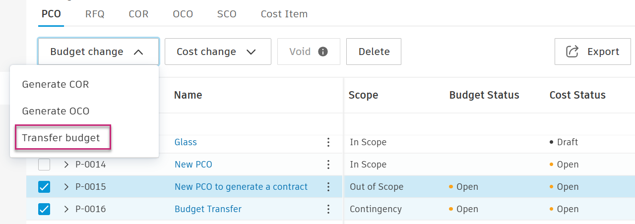 Batch transfer budget example