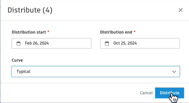 Distribution date range and curve settings