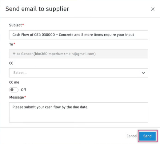 Email to supplier popup window