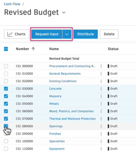 Request input button for distribution items
