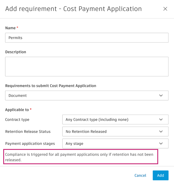 Compliance payment note example