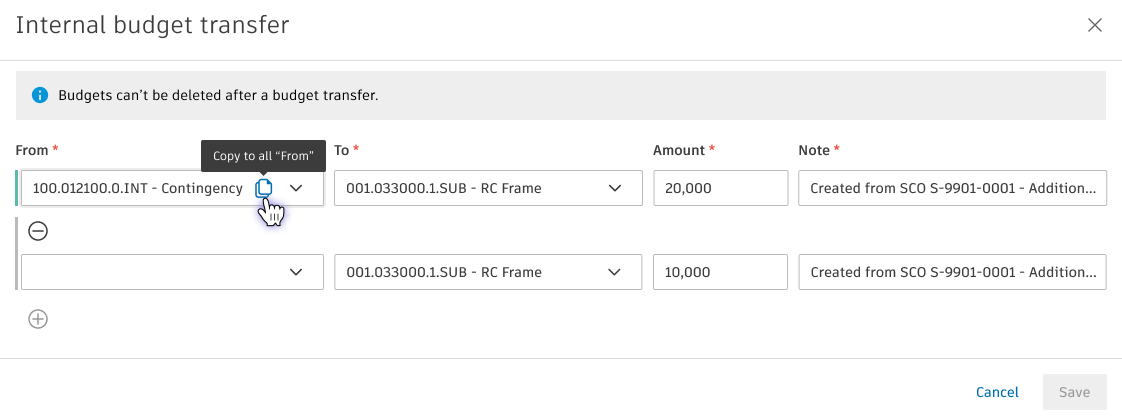 Copy to all "From" button example