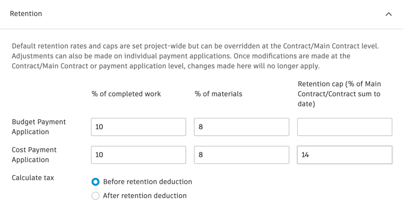 Cost retention settings