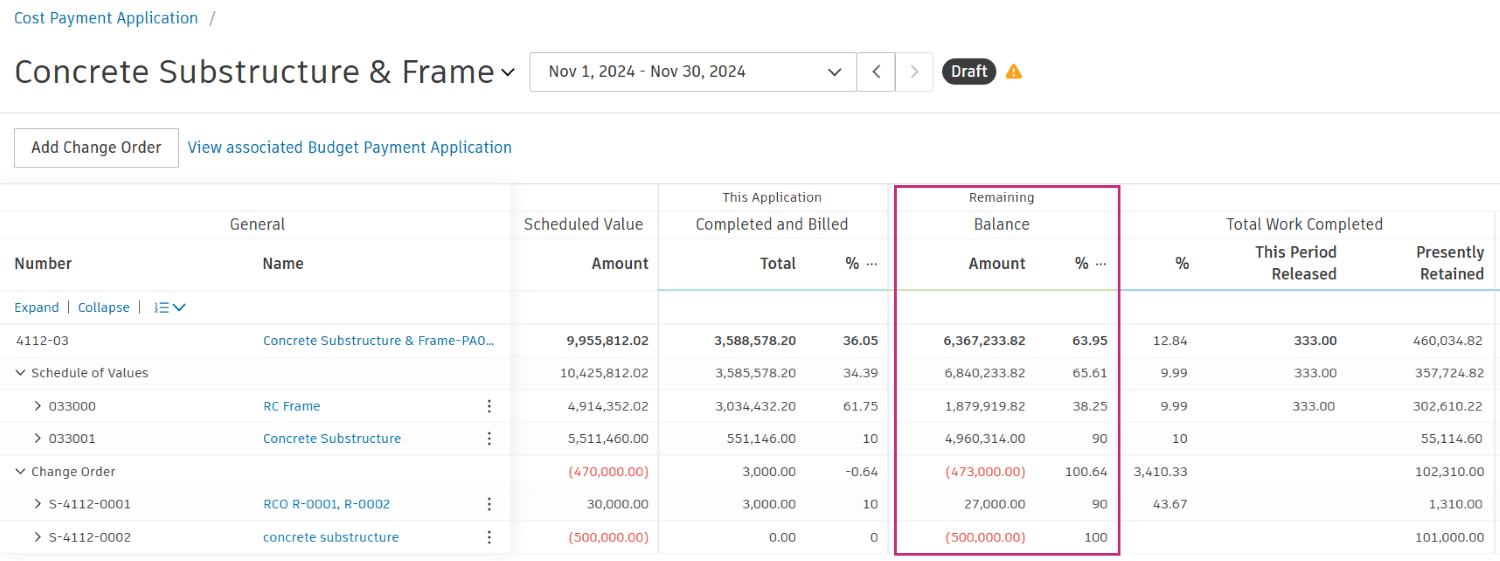 Overbilling items highlighted in red