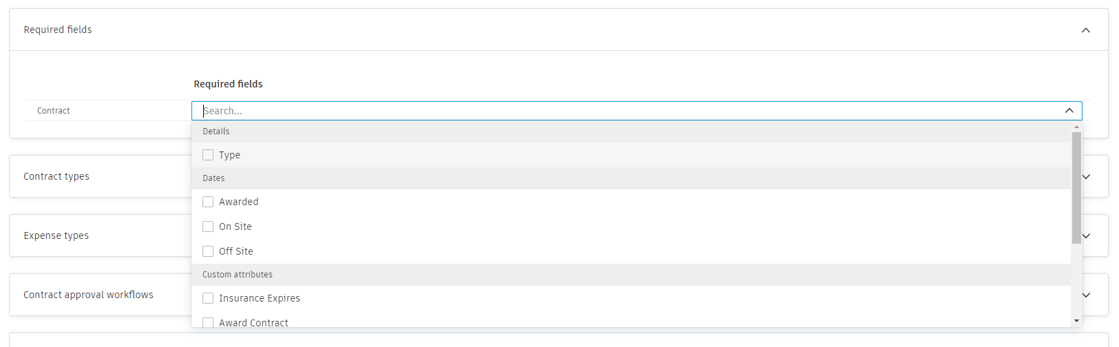 Required fields for contracts configuration