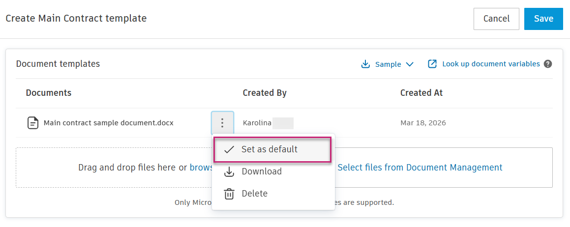 Set as default option in menu