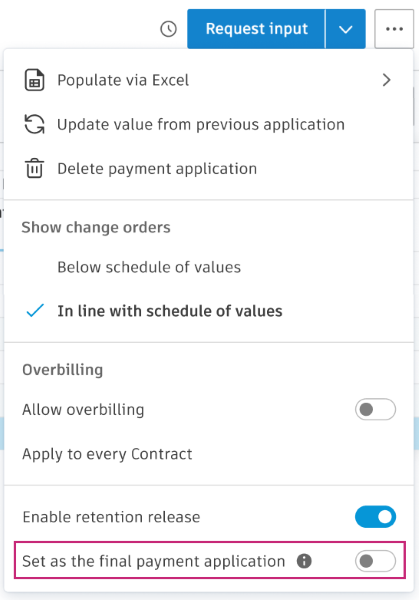 Toggle switch to set payment application as final