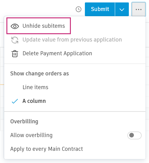 Unhide subitems option