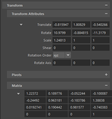 Transform widget in the Parameter Editor