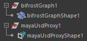 Bifrost graph and USD proxy shapes in the Outliner
