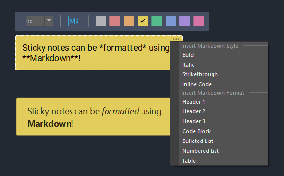 Markdown in sticky notes