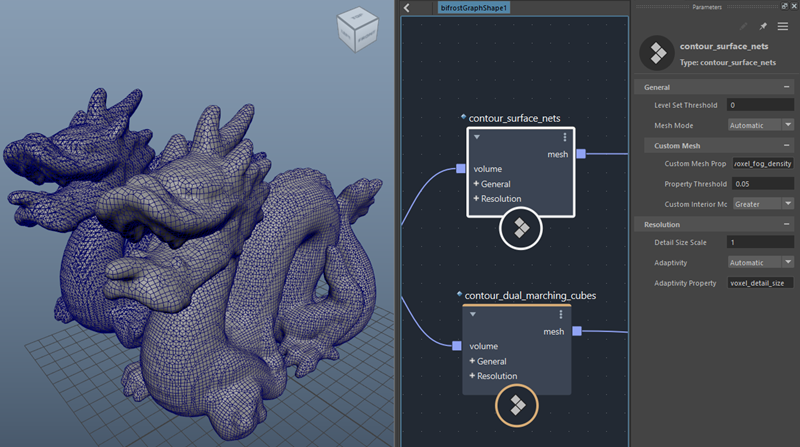 The results of `contour_surface_nets` in the foreground