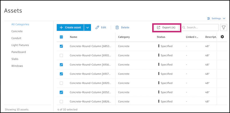 Export individual assets