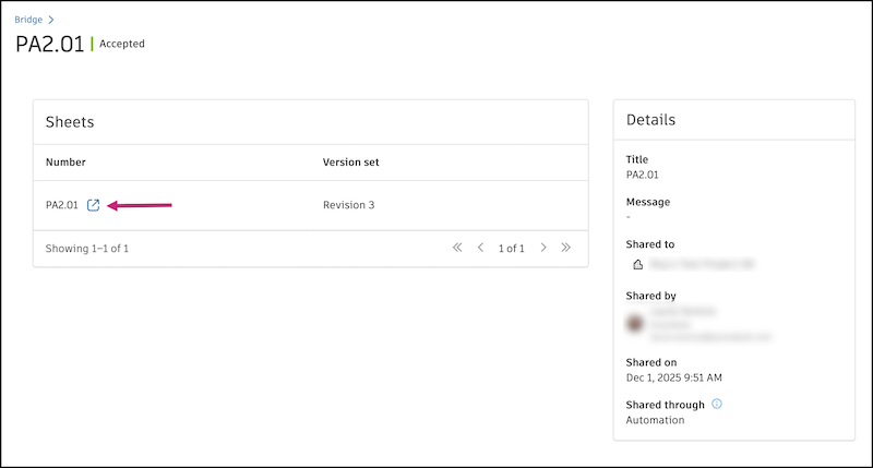Open shared items in appropriate ACC tool from Outgoing details page