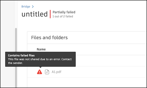 Failure icons next to items that failed