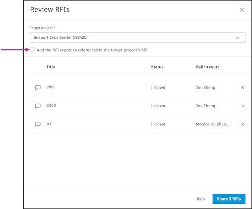 Review RFIs to share interface