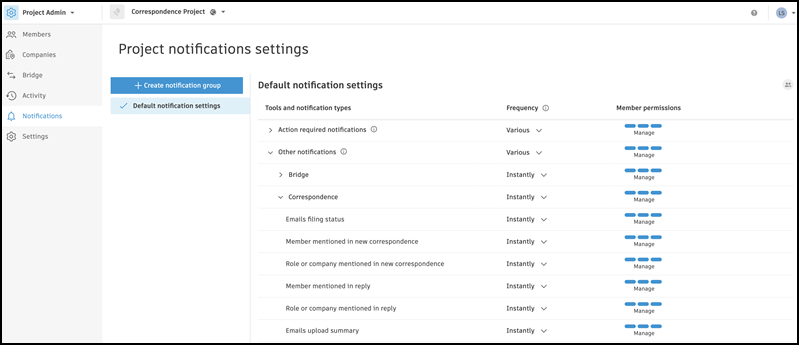 Correspondence Notification Settings
