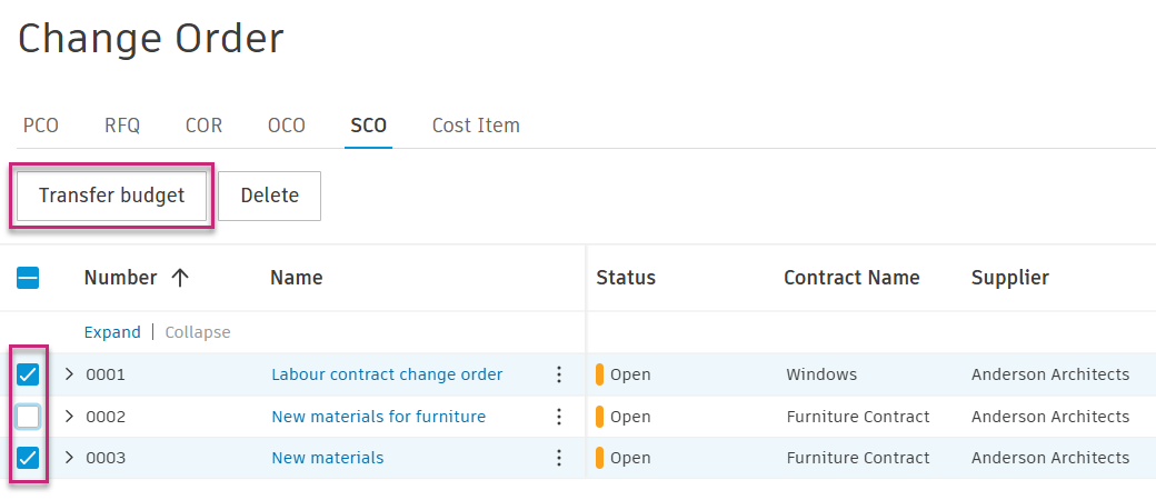 Batch transfer budget example