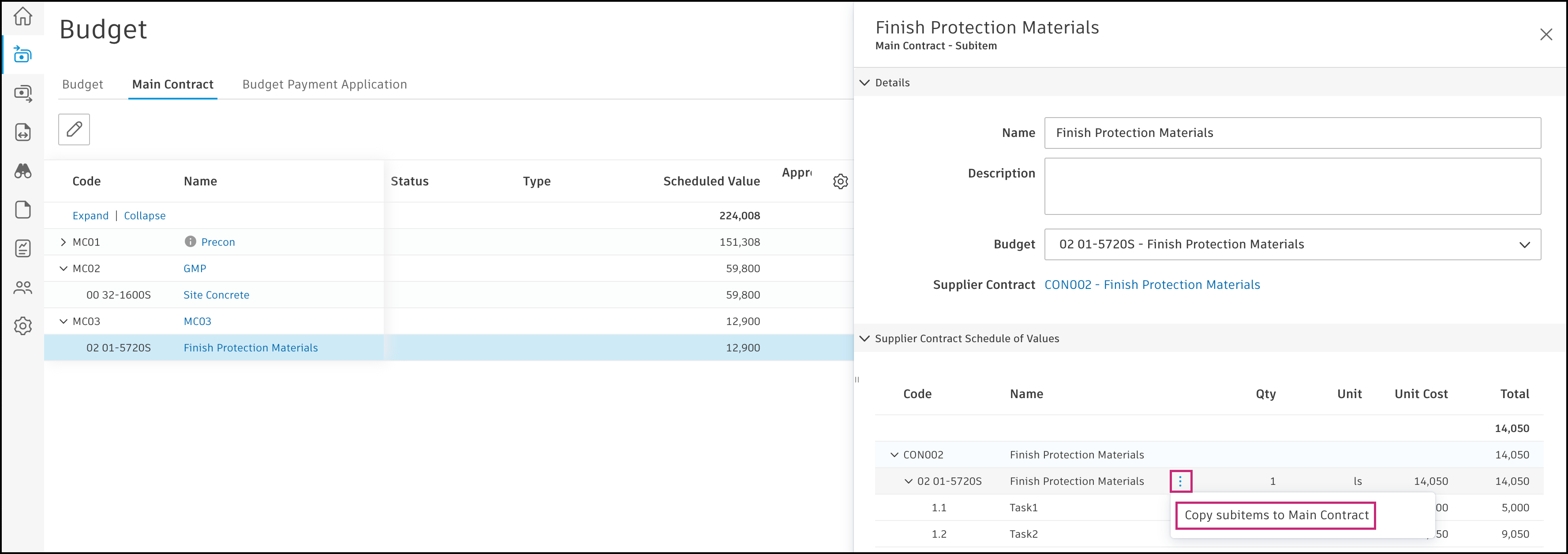Copy SOV from contract