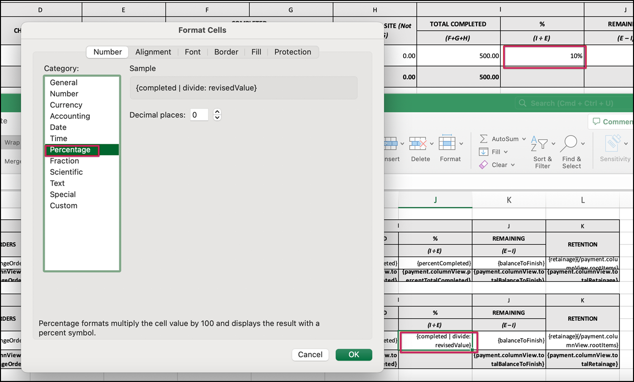 Native Excel percentage format configuration