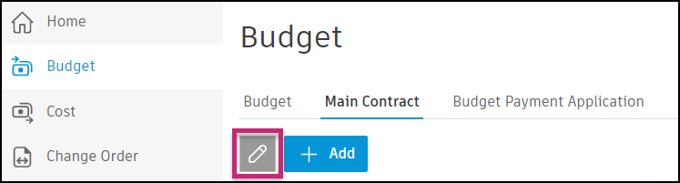 Main Contract edit mode interface