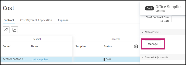 Manage billing periods for contract