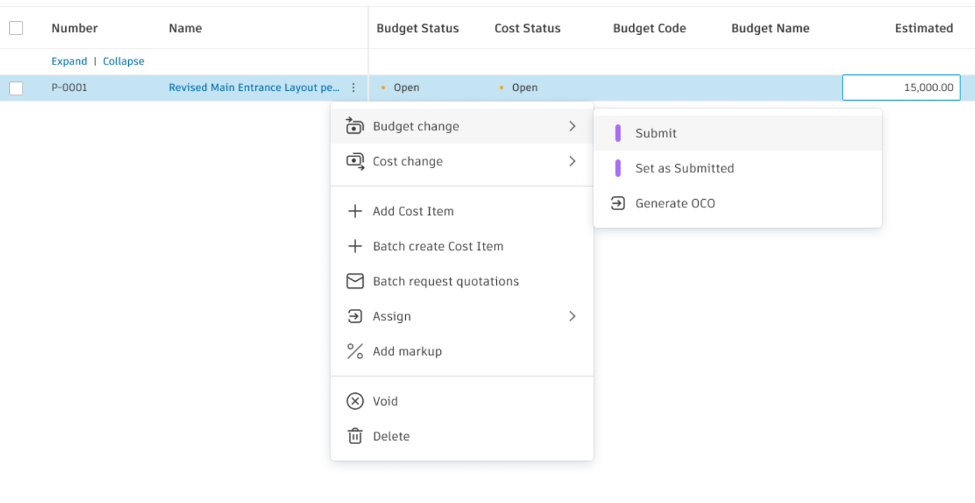 Submit PCO without cost items