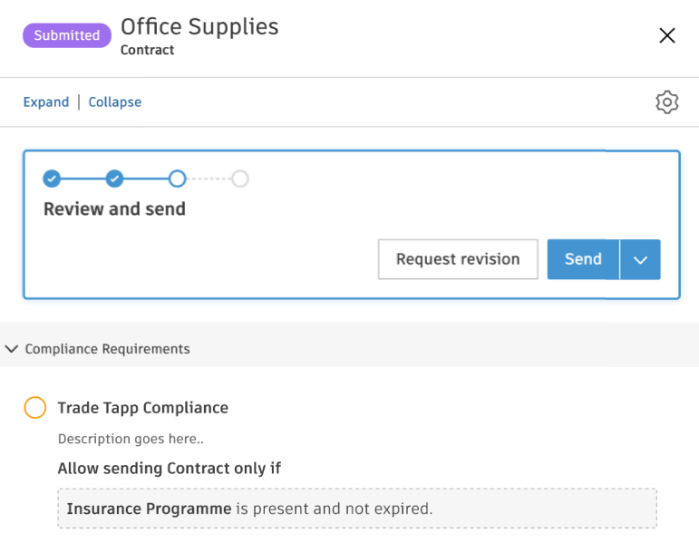 TradeTapp Compliance rule shown in the Compliance Requirements section of the contract flyout