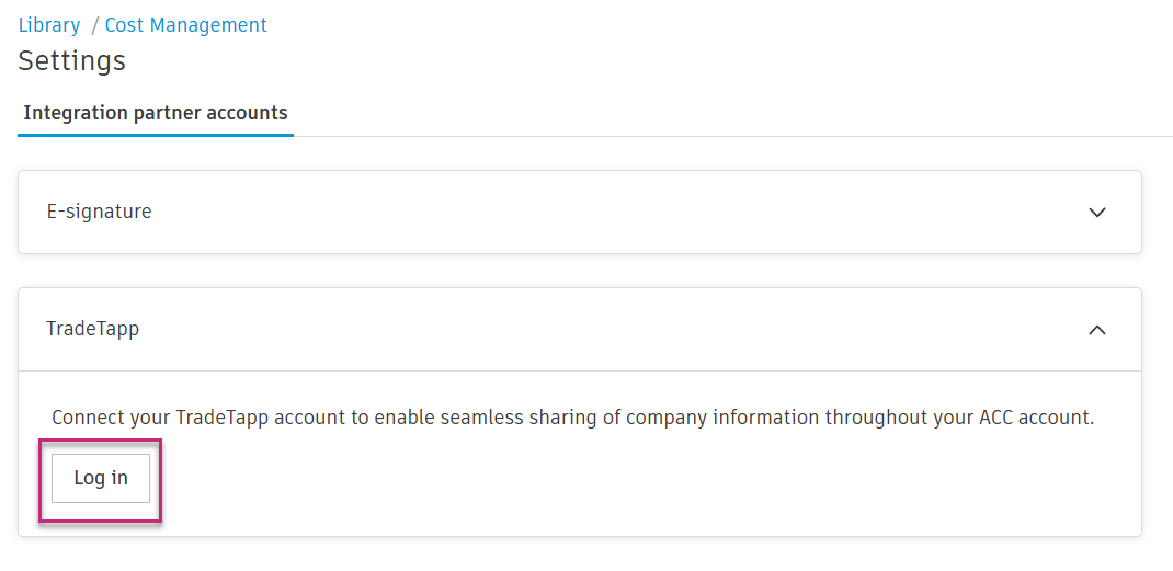 TradeTapp login button in integration partner accounts