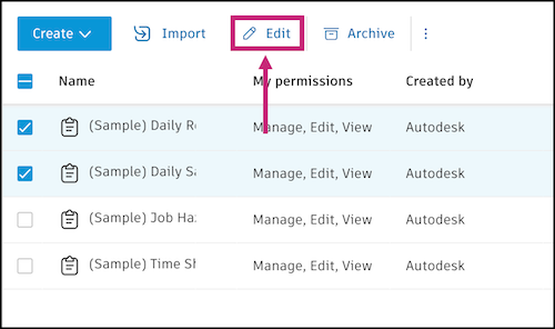 Edit multiple templates button