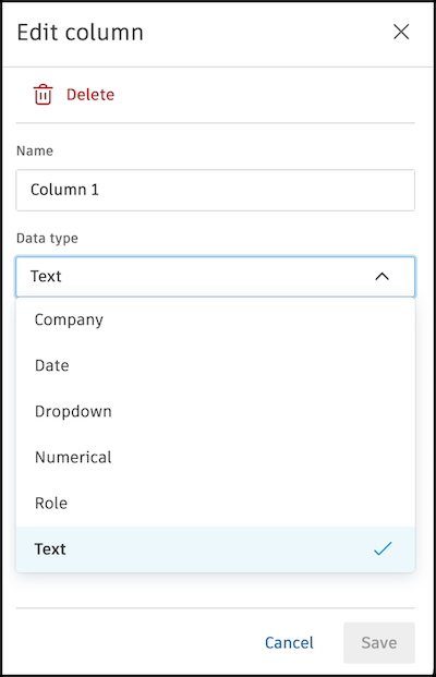 Configure table column
