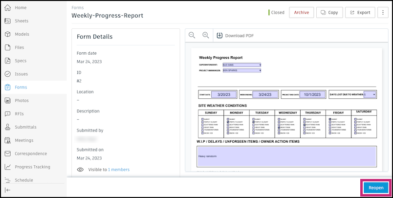 Reopen form