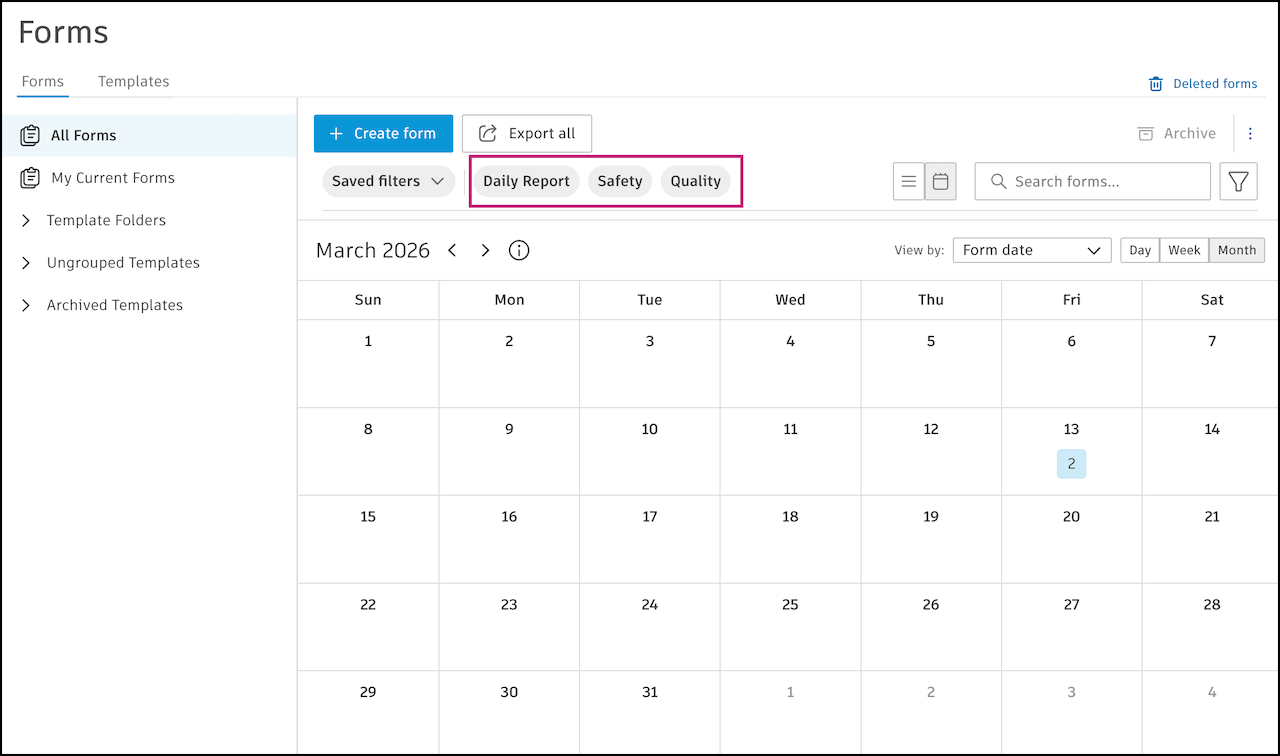 Quick filters in Forms