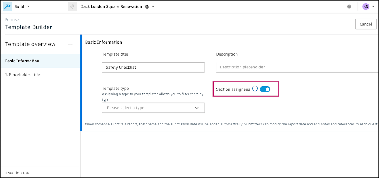 Toggle on section assignee
