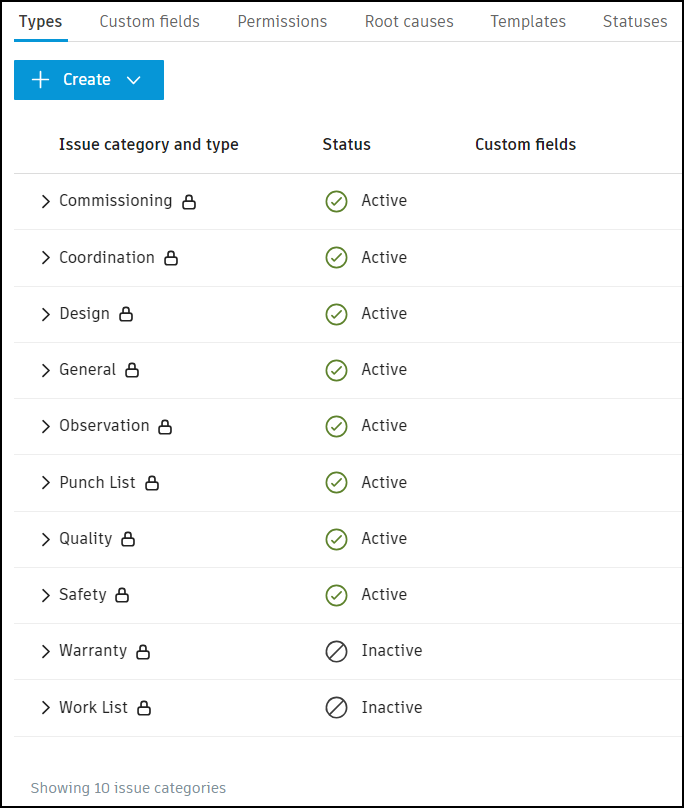 Preconfigured categories