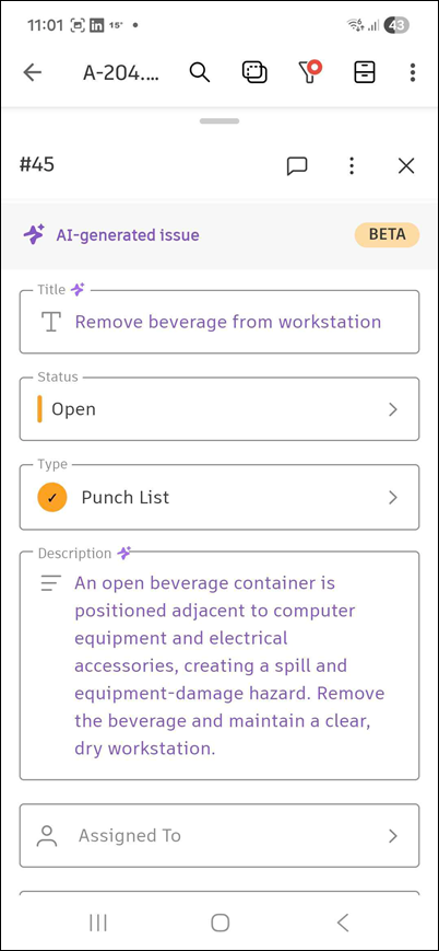 Issue details filed by AI