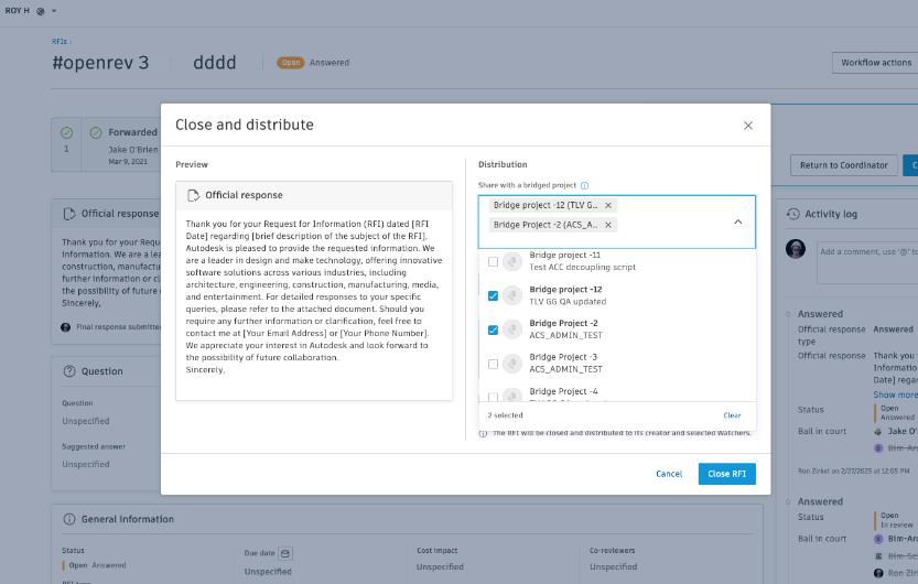 RFI closure form with sharing options