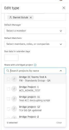 RFI Type configuration screen