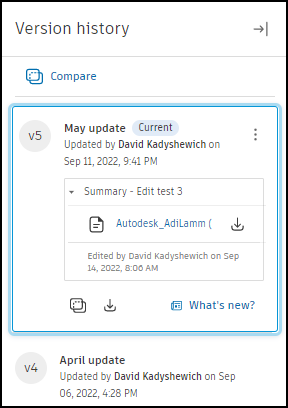 Version history pane