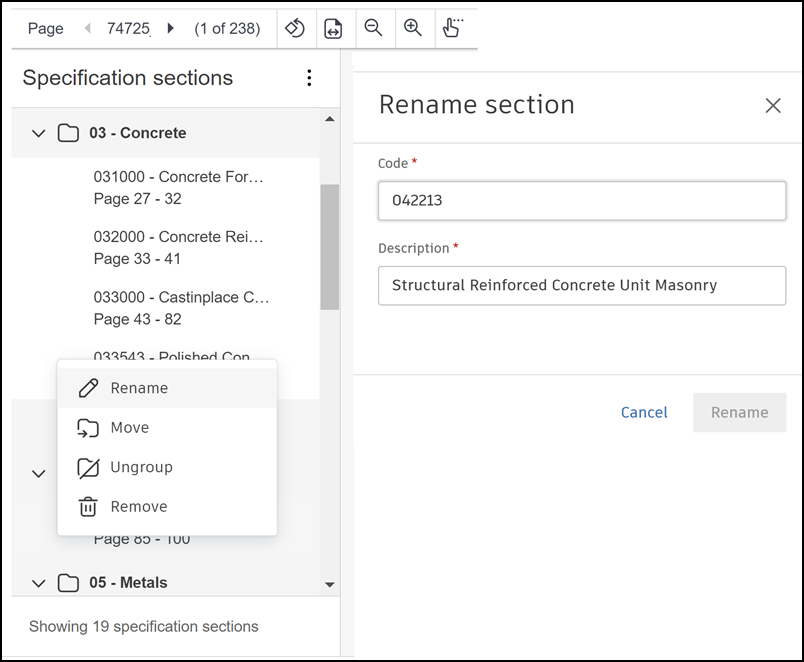 Editing Sections More Menu