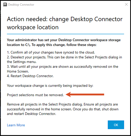 Change Workspace Action Needed