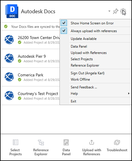 home screen menu options