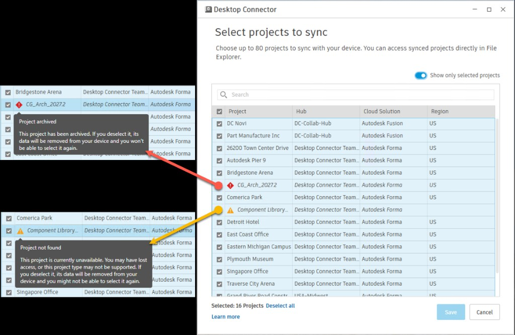 Archived and unavailable project indicators