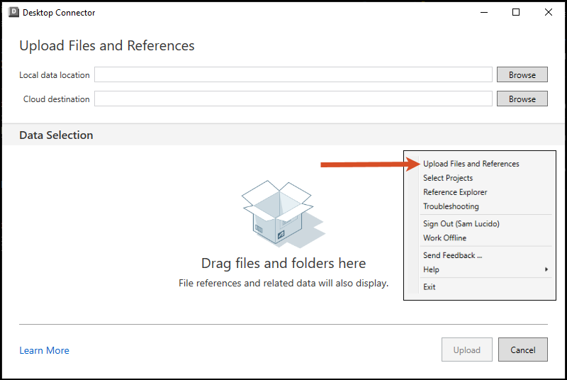 Upload file and references tool